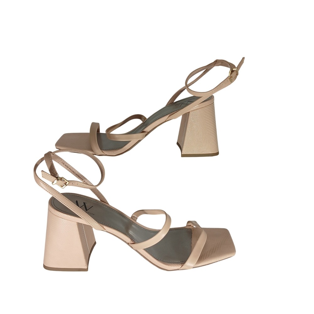 Worthington Pico Sandals 11M Nude Lizard Embossed Strappy Block Heel Square Toe